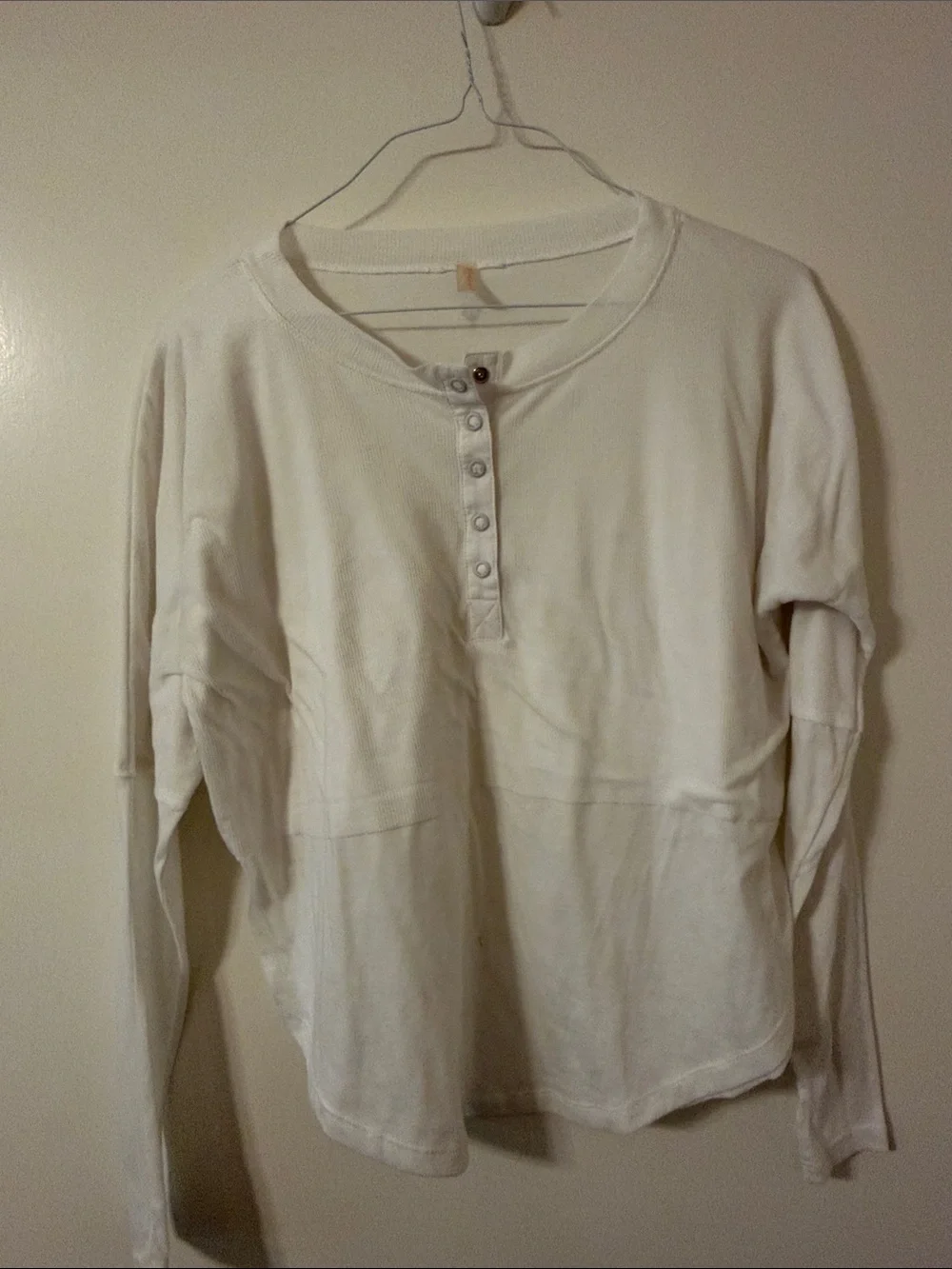 Free People Long Sleeve Henley Top in Off-White/Cream